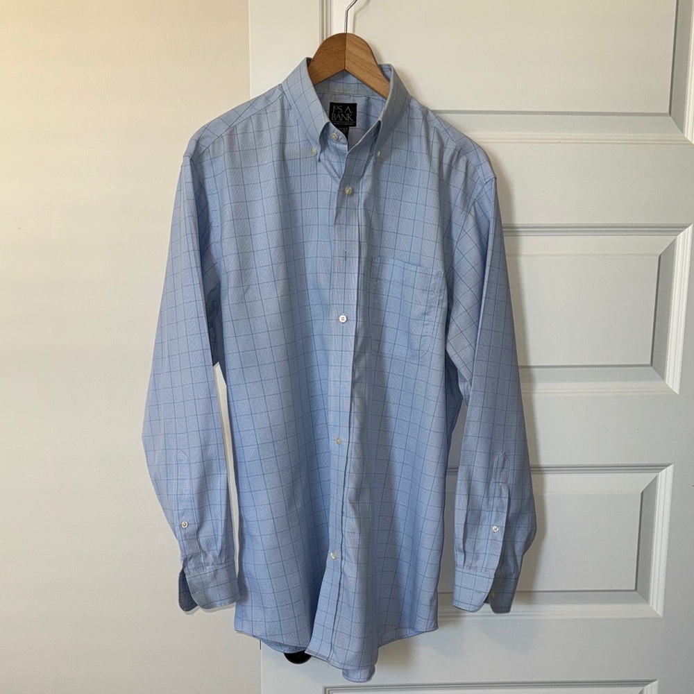 Jos. A. Bank Light Blue Checkered Button Down Shirt